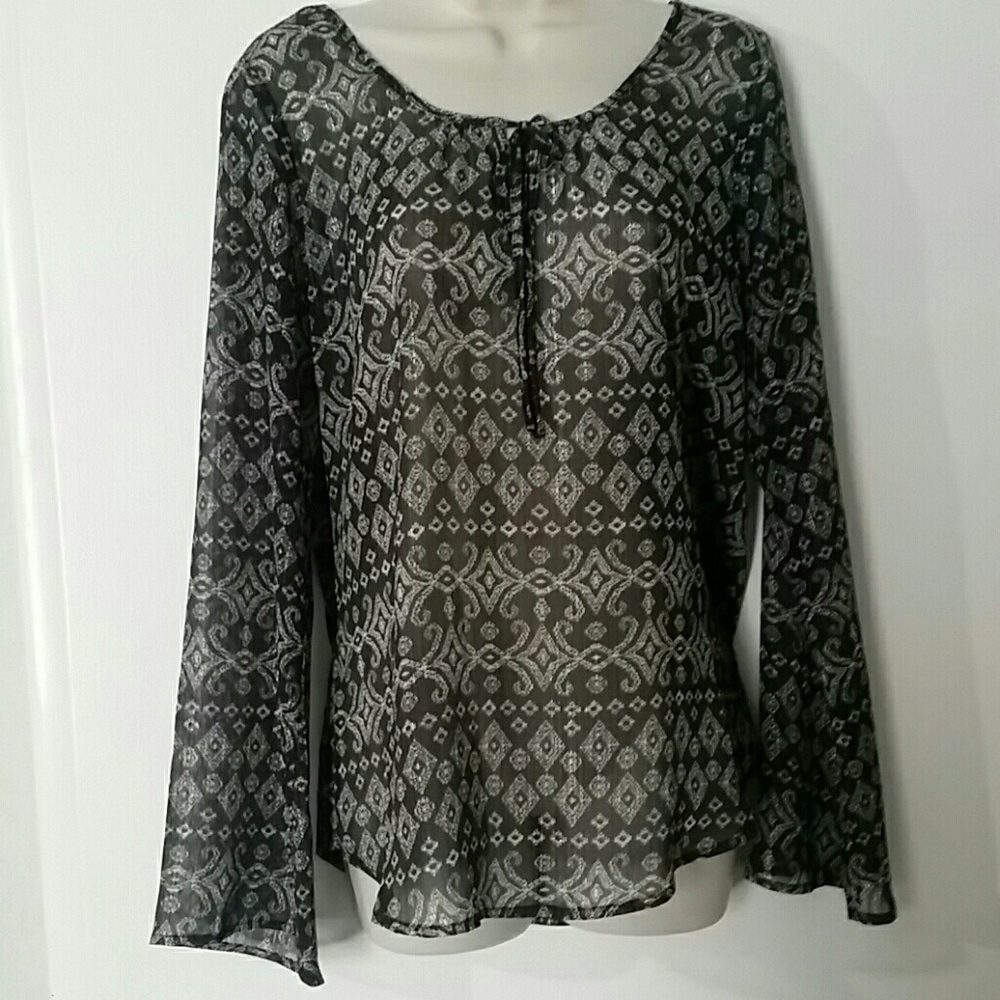 Maurices Black & White Print Sheer Top